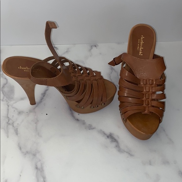 Charles David Cognac Leather Ankle Strap Sandal - Picture 4 of 5